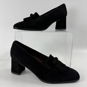 STUART WEITZMAN Black Broom Tassel Chunky Heel Career Dark Academia 37 EU 6.5 US